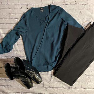 Turquoise, Rue 21, Long sleeve blouse, Size M